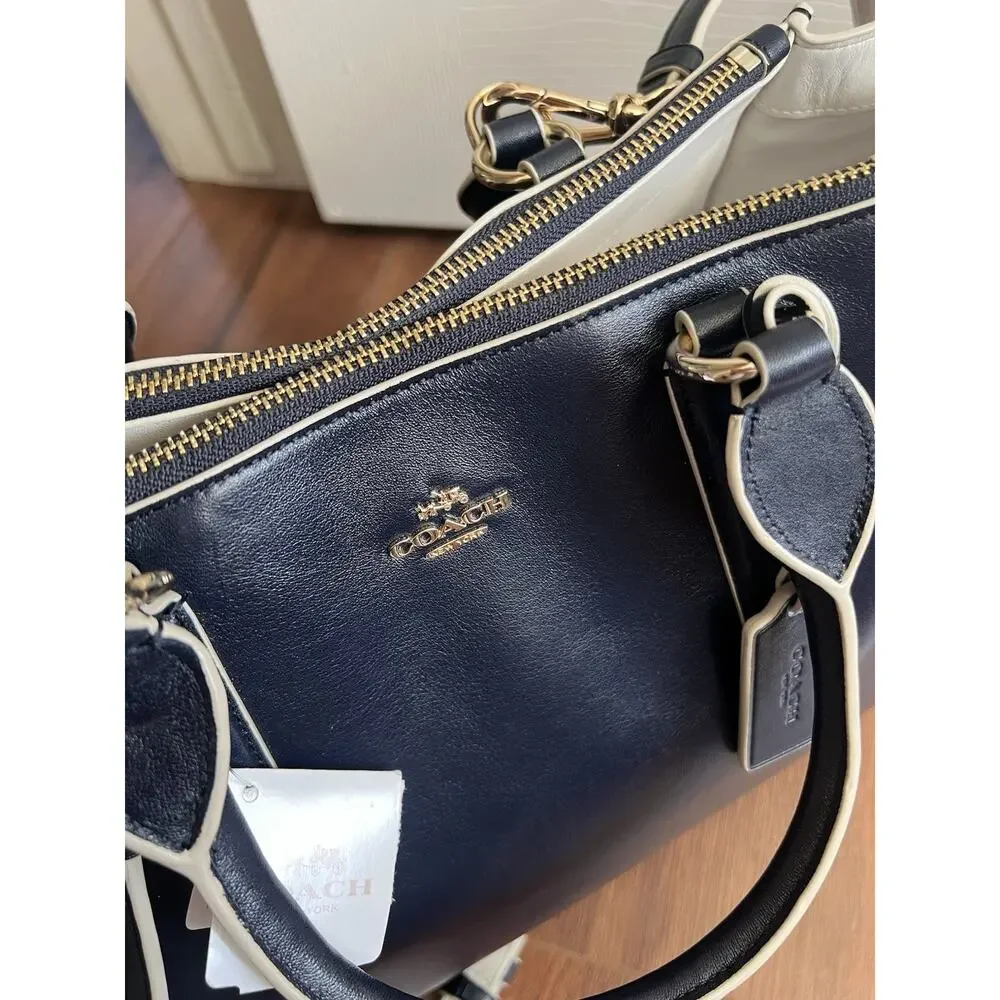 COACH Crosby Navy White Leather Contrast Large Carryall Tote Bag BRAND NEW $395